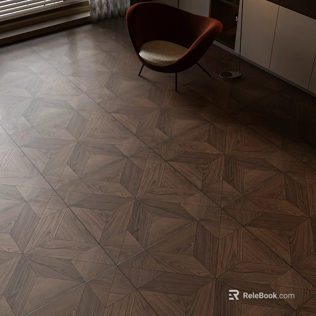 Dark Brown Geometric Pattern Wooden Flooring In Interior 3d model 