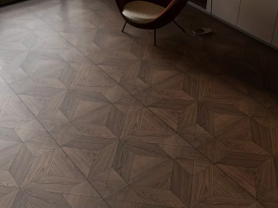 Dark Brown Geometric Pattern Wooden Flooring In Interior 3d model