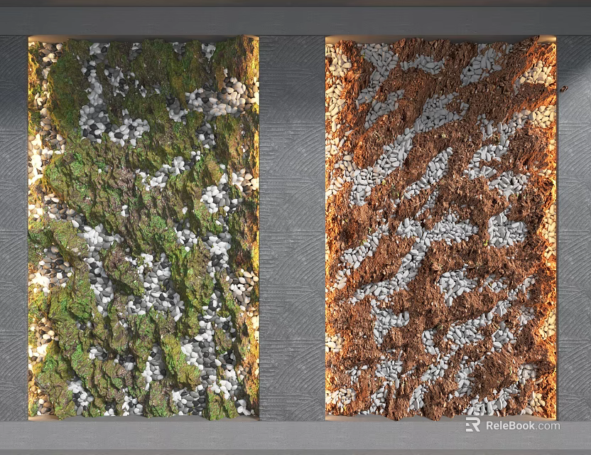 Natural Garden Decorative Pieces With Green and Brown Textured Surfaces and White Specks 3d model 