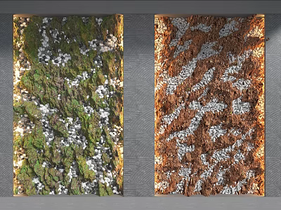 Natural Garden Decorative Pieces With Green and Brown Textured Surfaces and White Specks 3d model