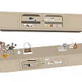 Modern TV Stand With Scalloped Doors Glass Cabinet And Decorative Ornaments On Top