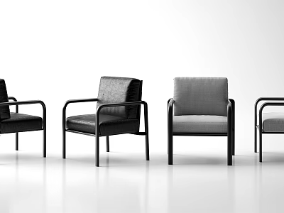 Modern Minimalist Four Armchairs With Different Materials On White Background Smooth Floor 3d model