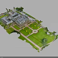 Grand Classical Building With Large Lawn Garden Pathway And Parking Area