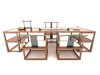 New Chinese Style Desk Chair Desk 3d model