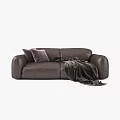 Modern Leisure Sofa Set With Dark Brown Leather Pillows And Throw Blanket