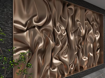 Modern Luxury Golden Background Wall With Wave Texture And Metallic Finish 3d model