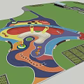Vibrant Children's Play Area With Colorful Paths Slides Lawn And Play Structures