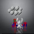 White Balloons And Rabbit Doll With Colorful Gift Boxes On Black Surface