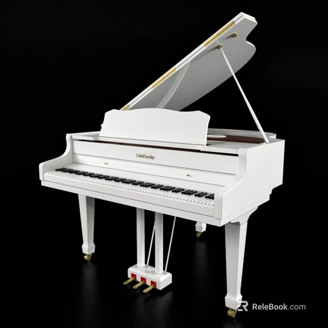 White Grand Piano With Open Lid And Black Keys As Musical Instrument 3d model 