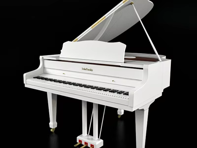 White Grand Piano With Open Lid And Black Keys As Musical Instrument 3d model