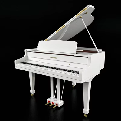 White Grand Piano With Open Lid And Black Keys As Musical Instrument 3d model