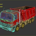 Red Mercedes Dump Truck With Large Cargo Bed And Multiple Wheels On Shiny Surface