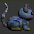 Colorful Striped Cat Toy Figure With Pink Ears Blue Body Yellow Paws And Purple Collar