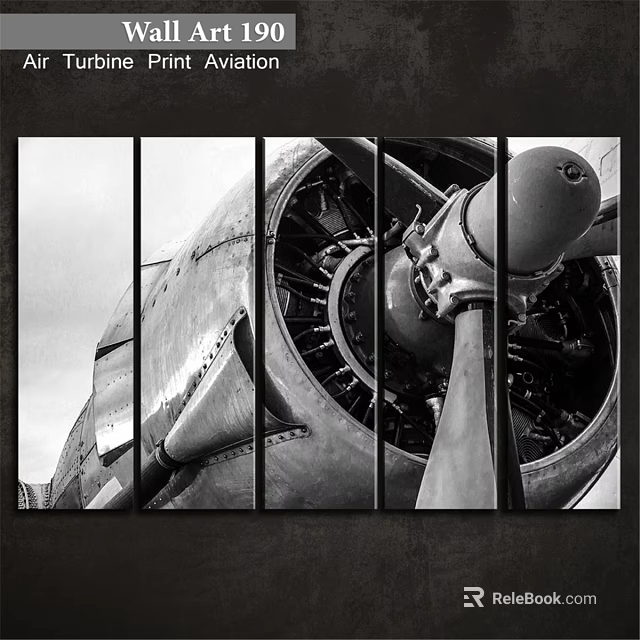 Black and White Airplane Engine Split Frame Wall Art Decor with Propeller Details 3d model 