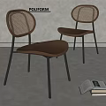 Modern Dining Chairs With Rattan Backrest Brown Seat And Black Metal Legs