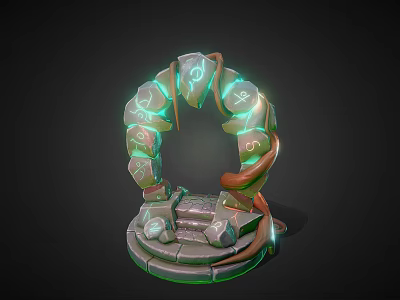 Mystical Stone Arch With Glowing Green Runes And Decorative Vines On Steps 3d model