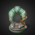Mystical Stone Arch With Glowing Green Runes And Decorative Vines On Steps