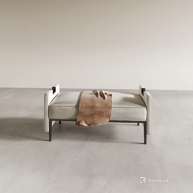 Modern Beige Upholstered Chaise Lounge With Metal Legs And Throw Blanket 3d model 