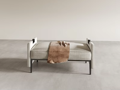 Modern Beige Upholstered Chaise Lounge With Metal Legs And Throw Blanket 3d model