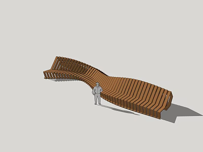 Curved Wooden Outdoor Chair with Ergonomic Design for Garden Patio Relaxation 3d model
