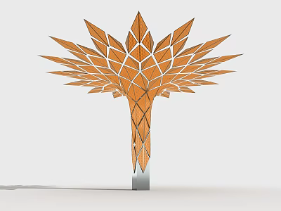 Modern Decorative Column with Orange Geometric Leaf Like Structure and Silver Base 3d model