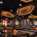 Modern Luxury Bar Interior With Leather Sofas Glass Tables And Unique Chandeliers