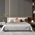 Modern Gray Double Bed Interior Design With Bedside Wall Nightstands Table Lamp And Plant 3d model