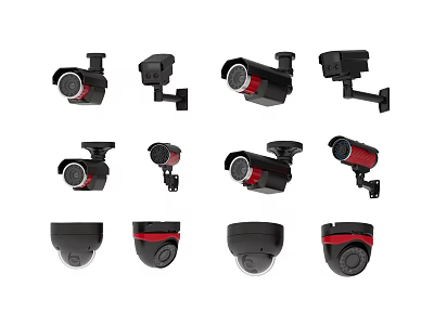 Projection Surveillance Cameras Various Types Black Red Home Security Monitoring Devices 3d model