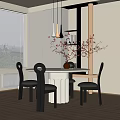 Modern Dining Table and Chair Round Table and Chair Chandelier Vase 3d model