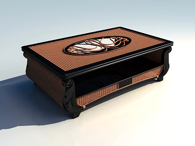 Traditional Coffee Table Featuring Woven Surface Black Frame And Decorative Oval Inlay 3d model
