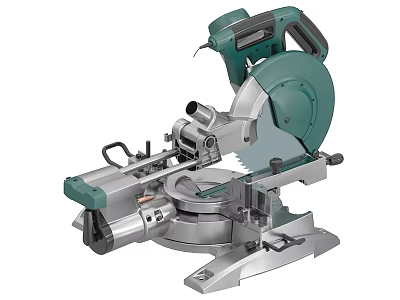 Industrial Miter Saw With Green Silver Body Circular Blade And Sturdy Metal Base Precision Tool 3d model