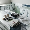 Marble Tabletop Decorative Ornament Set With Stacked Books Pen Tray And Leaf Decor
