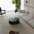 Modern Minimalist Living Dining Room Interior With Beige Sofa Round Coffee Table Rug And Plant