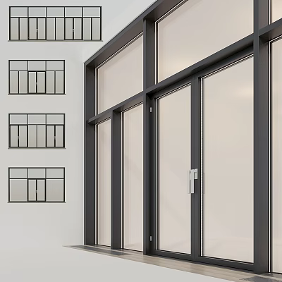 Modern Black Frame Casement Windows With Clear Glass For Building Exterior Design 3d model