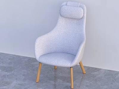 Light Gray Upholstered Lounge Chair With Armrests And Wooden Legs For Modern Minimalist Interior 3d model