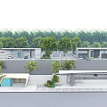 Modern Entrance Gate Design With Building Facade Green Trees Car And Road