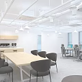 Modern Office Interior With KTEC Logo White Partitions Desks Computers Ceiling Lights And Windows 3d model