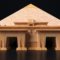 Modern Pyramid Tower Exterior Design With Adjacent Buildings And Water Reflection