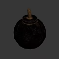 Single Black Bomb Weapon With Spiral Fuse Isolated On Dark Background