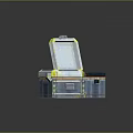 Transparent Square Equipment Boxes With Colorful Borders Open Lid Internal Layers On Reflective Black Background