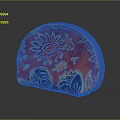 Red Semi Circular Decorative Fabric Household Item With Golden Floral And Blue Patterns