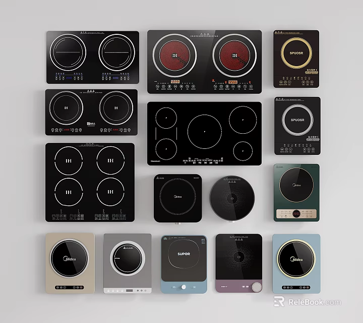 Modern Kitchen Appliances Various Induction Cooktops With Different Designs Styles And Colors 3d model 