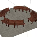Wooden Outdoor Chairs In Circular Arrangement On Stone Slab Floor