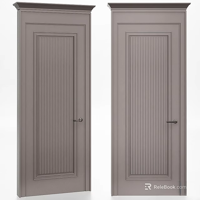 Modern Double Gray Ribbed Panel Swing Doors For Interior Home Design 3d model 