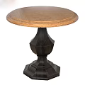 Stylish Round Wooden Side Table With Black Carved Geometric Base 3d model