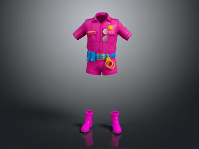 Stylish Pink Police Uniform Set With Shirt Shorts Belt Badge And Boots 3d model