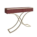 Luxury Burgundy Console Table With Ribbed Drawer Front And Golden Curved Crossed Metal Legs