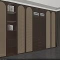 Elegant Modern Wooden Wardrobe Interior with Glass Doors Drawers and Bookshelf