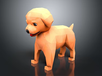 Cute Low Poly Orange Dog Doll With Friendly Expression On Smooth Standing Base 3d model