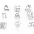 Cartoon Fantasy 3D Scene Components With Various Colors Arches Rocks Flames And Ice Blocks